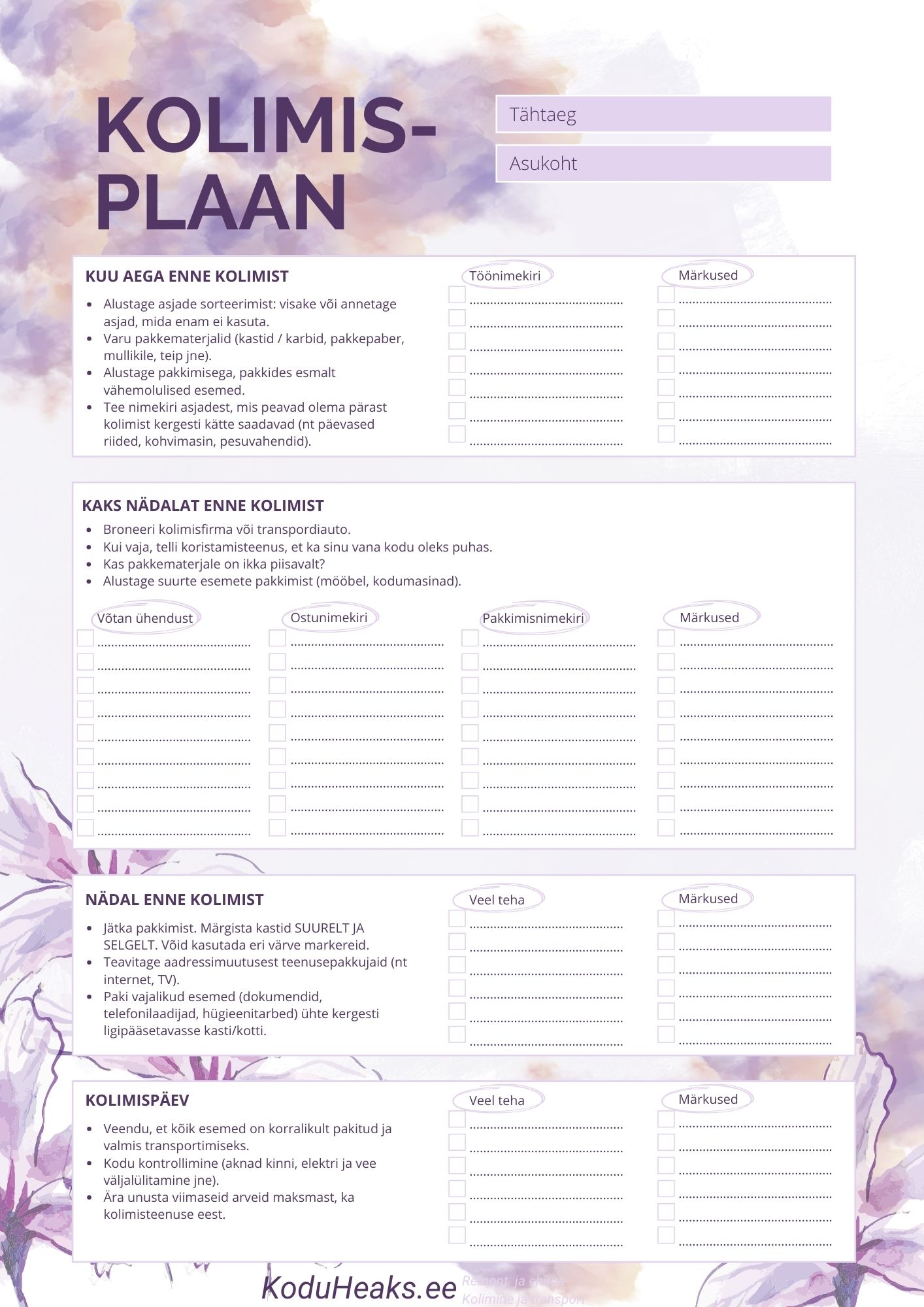Kolimine Kolimisplaan Koduheaks.ee
